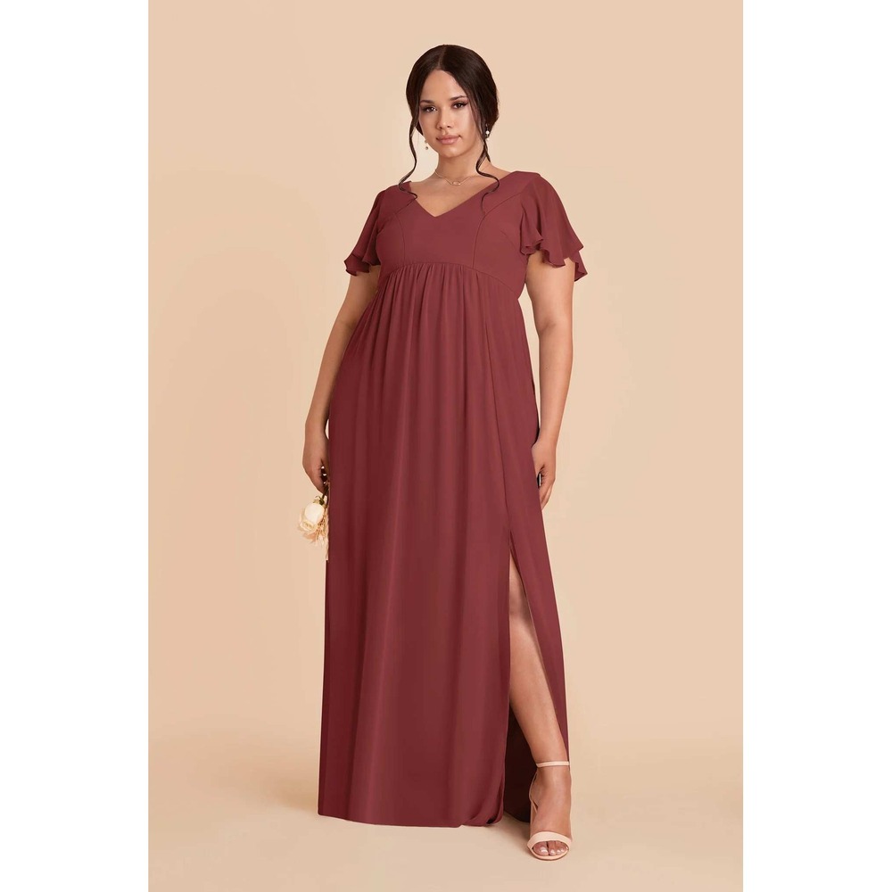 Birdy Grey Hannah‎ Chiffon Dress Womens 1X Dark Rose Flutter Sleeve Bridesmaid